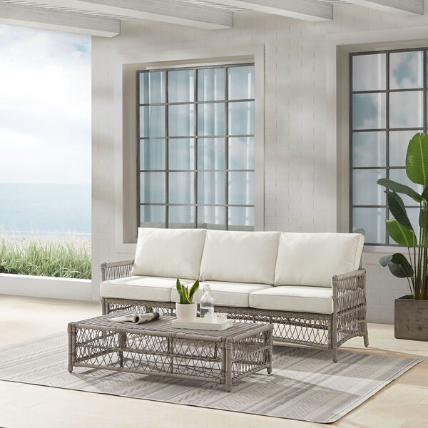 Thatcher Creme and Driftwood Outdoor Wicker Sofa Set， Two-Piece