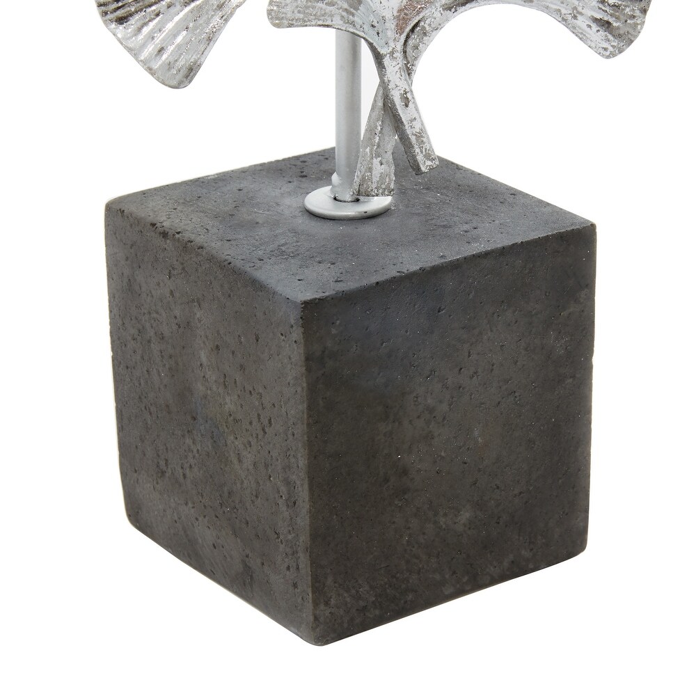 Silver Polystone Floral Sculpture with Black Block Base   10 x 3 x 19