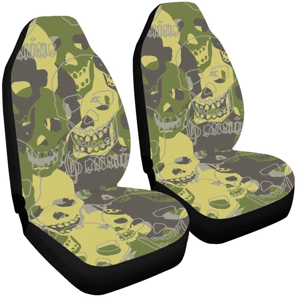 FMSHPON Set of 2 Car Seat Covers Skull Camouflage Universal Auto Front Seats Protector Fits for Car，SUV Sedan，Truck