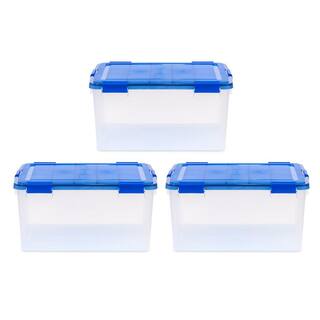 IRIS 15 Gal. WeatherPro Plastic Storage Box with Blue Lid (3-Pack) 500141