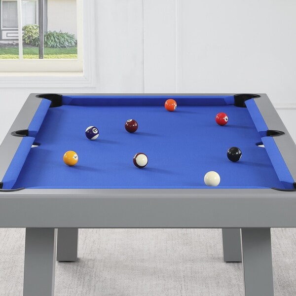 Newport Outdoor Patio 7ft Slate Pool Table 6Seater Dining Set with 4 Benches and Accessories，Cement Finish