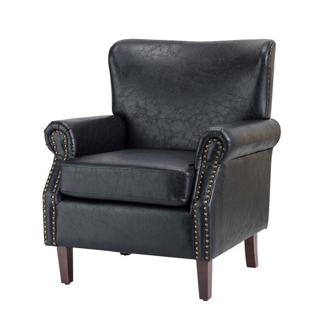 Enzo Comfy Traditional Vegan Leather Armchair With Rolled Arms Karat Home