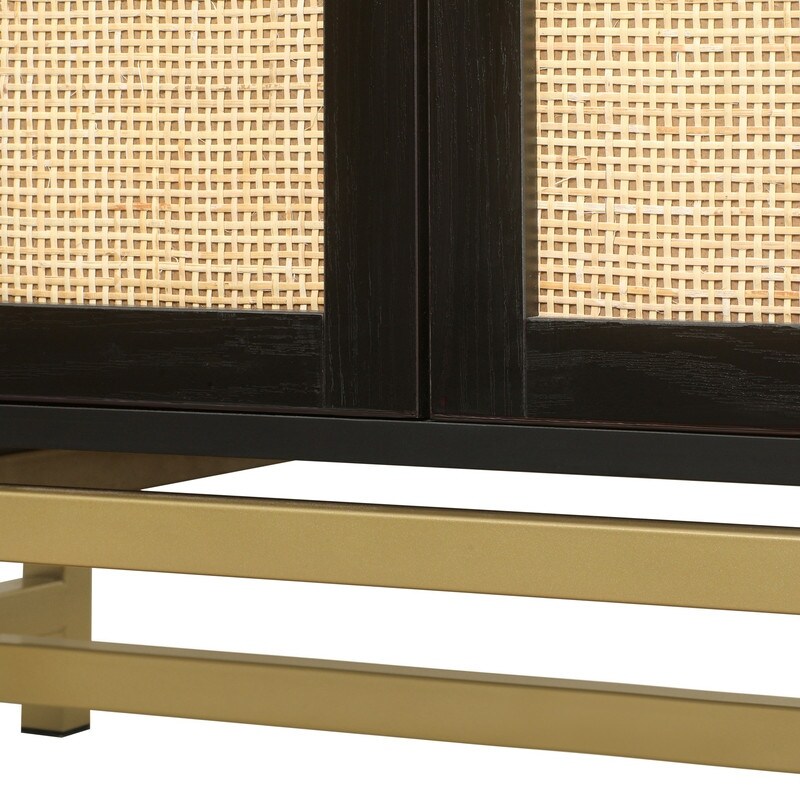 2 Door Accent Cabinet Storage Cabinet With Rattan Skin Decoration 1 Adjustable Inner Shelves For Dining Room and Living Room
