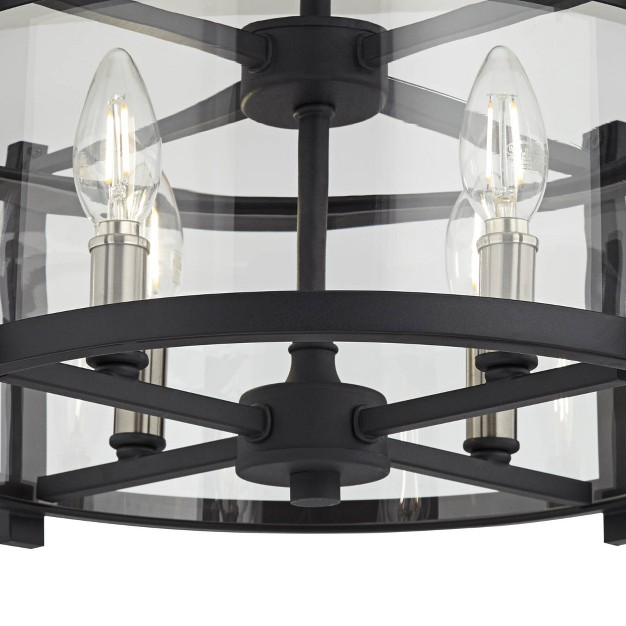 Wide Iron And Glass Open Round Ceiling Light