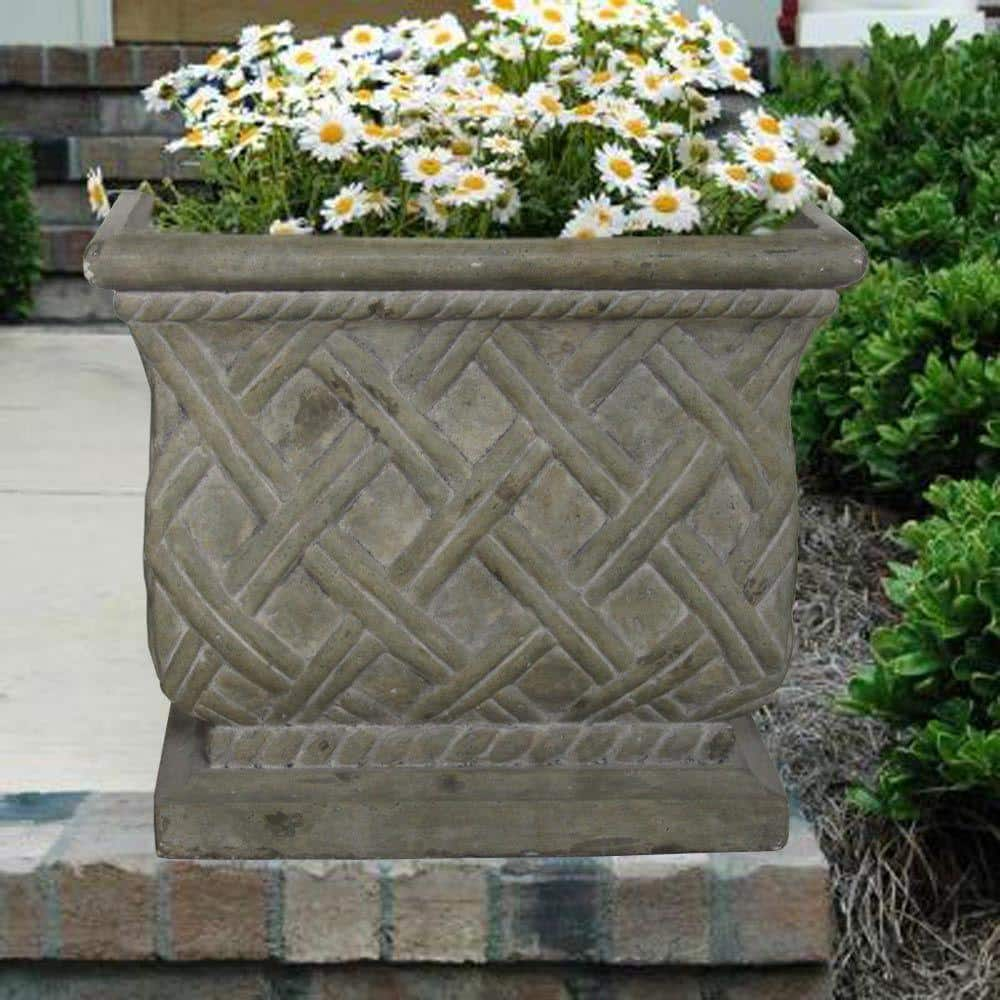 MPG 17.75 in. Square Old Stone Cast Stone Lattice Planter PS5930OS