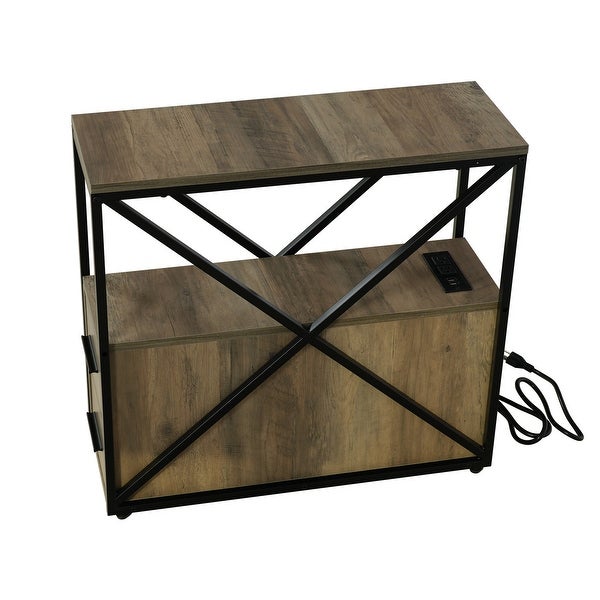 Industrial Brown End Table with 2 Drawers