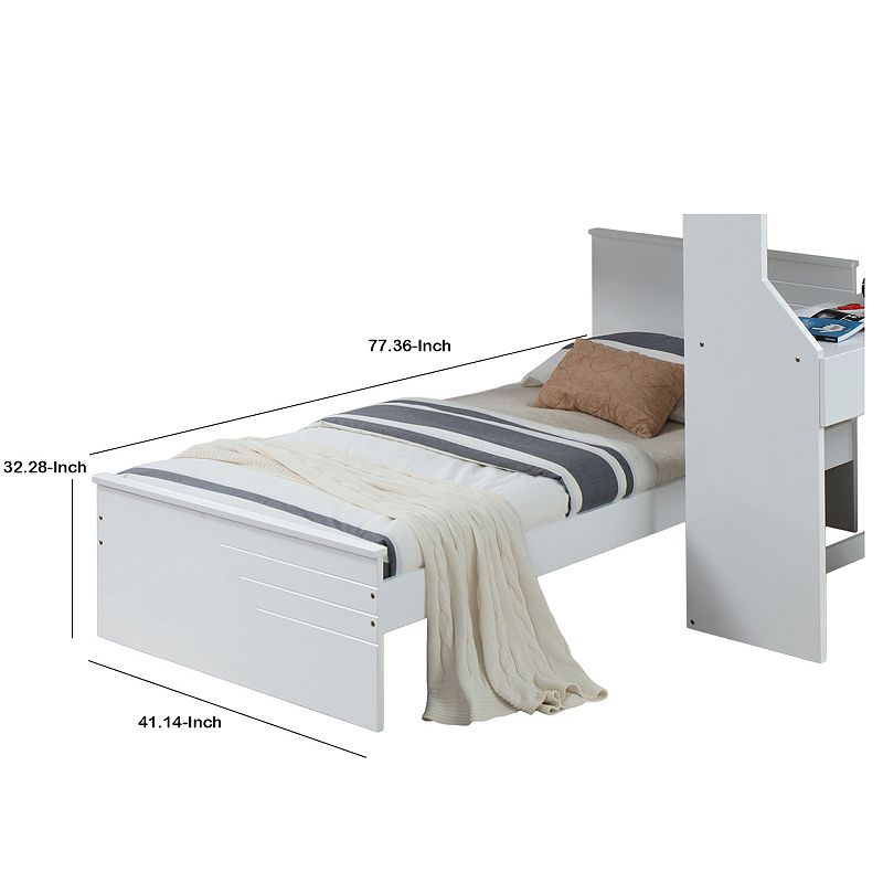 Modern Twin Size Wooden Panel Bed with Low Profile Footboard， White