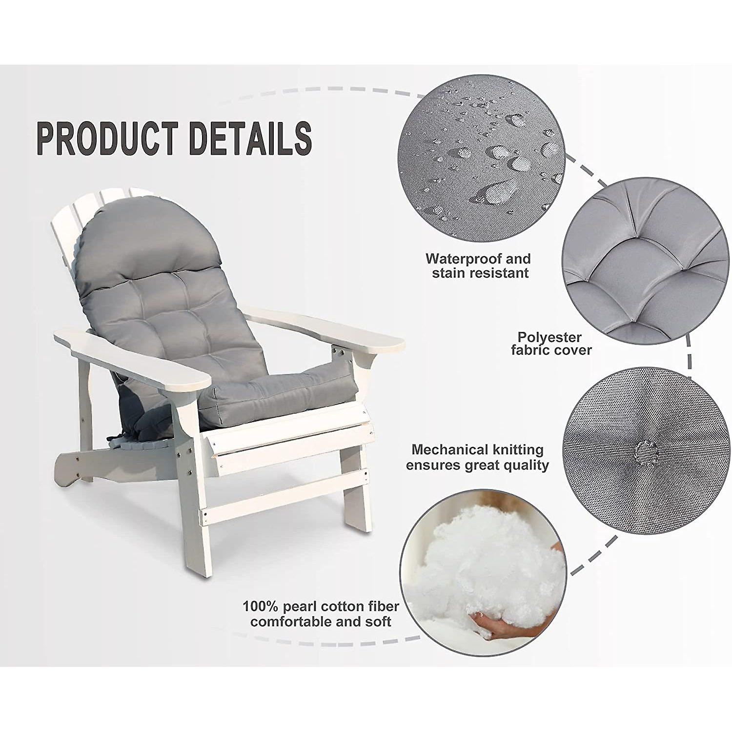 Cosnuosa Rocking Chair Cushion High Back Adirondack Chair Cushion Waterproof Patio Cushions For Outdoor Furniture Light Gray