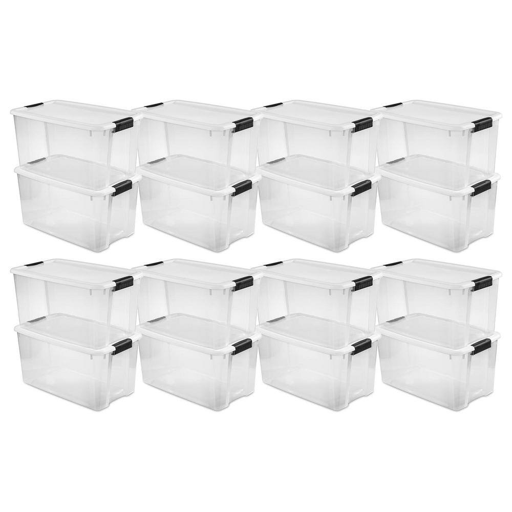 Sterilite 70 qt. XL Plastic Stacking Storage Container Boxes in Clear 16 Pack 16 x 19889804