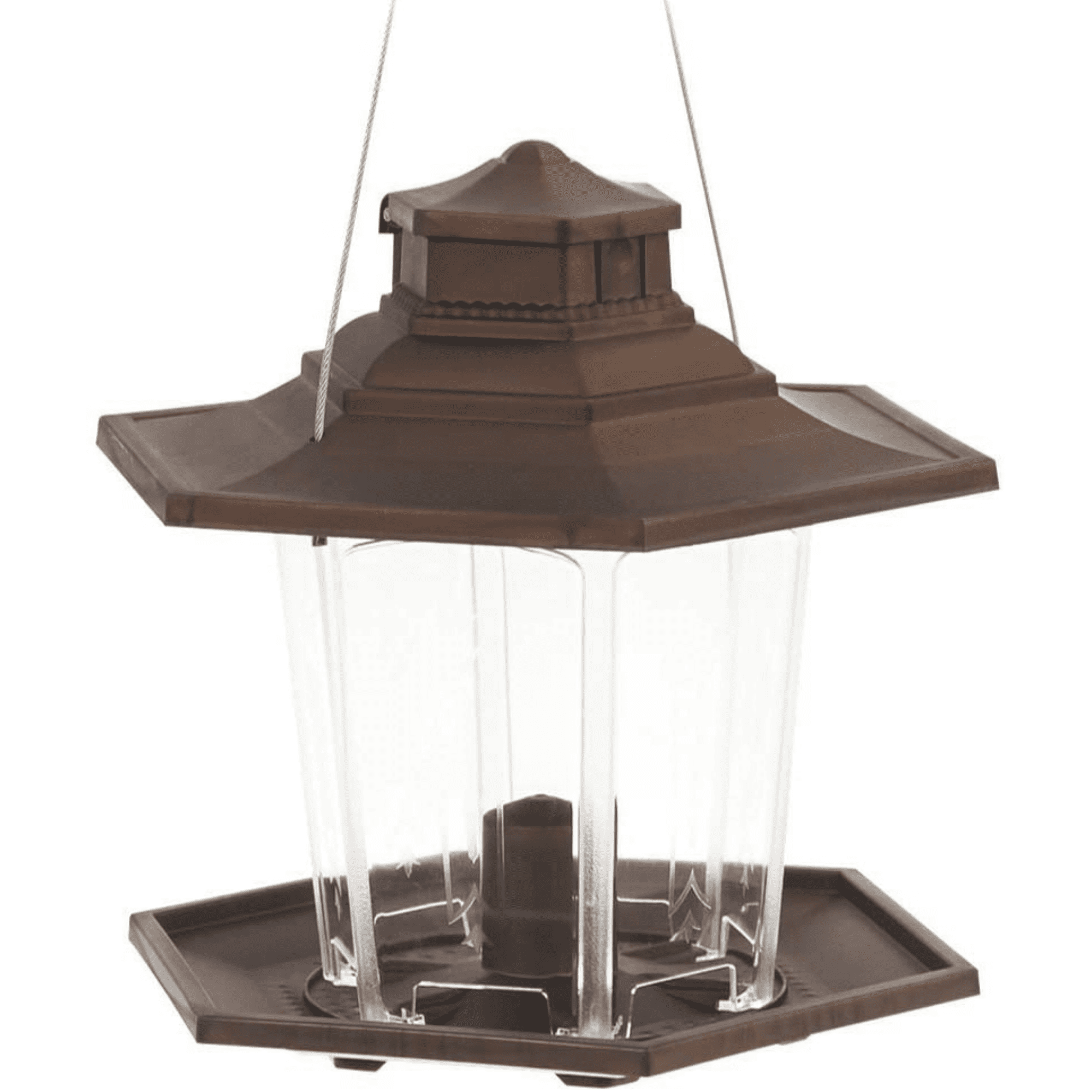 More Birds Bird Feeder， 6 Feeding Ports， 2.7 lb Bird Seed Capacity， Gazebo Wild Bird Feeder， Brown