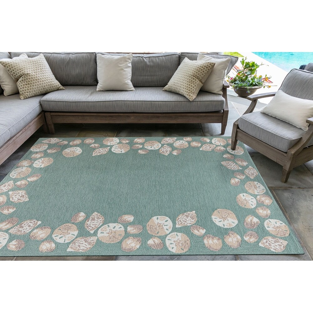 Liora Manne Capri Seashell Border Indoor/Outdoor Rug Aqua