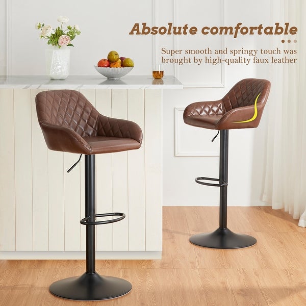 Glitzhome Set of 4 Modern Quilted Leatherette Adjustable Swivel Bar Stool