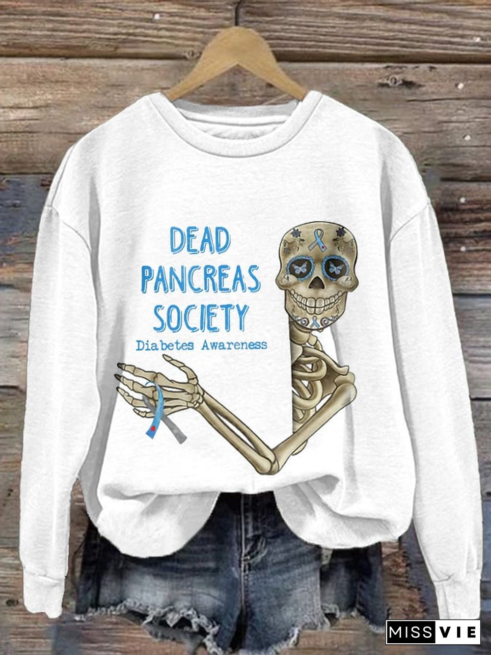 Diabetes Awareness Dead Pancreas Society Print Sweatshirt