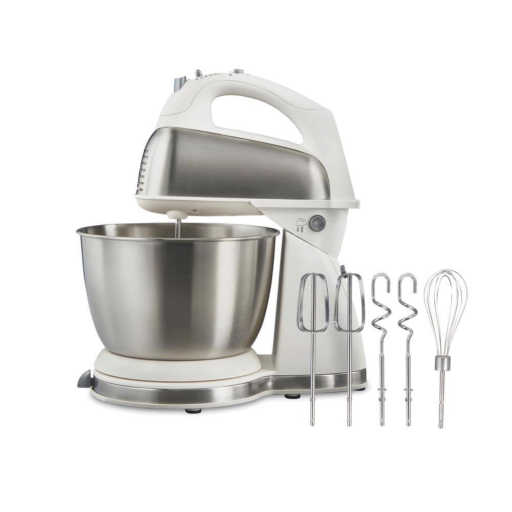 Hamilton Beach Classic 4 Qt. 6-Speed Stainless Steel and White Hand Stand Mixer 64655