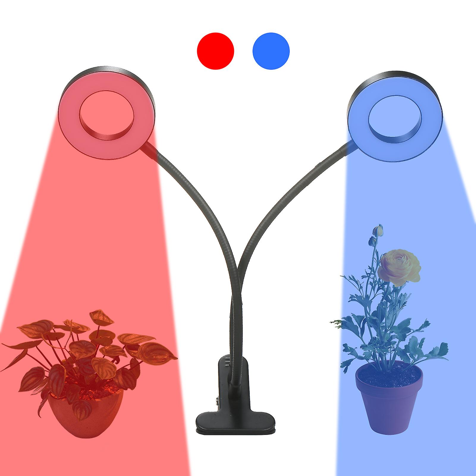 Dual Head Led Grow Ring Light For Indoor Plants Red and Blue Spectrum Usb Powered Clip-on Desk Plant Growing Lamps With Flexible Metal Hose For Succulen