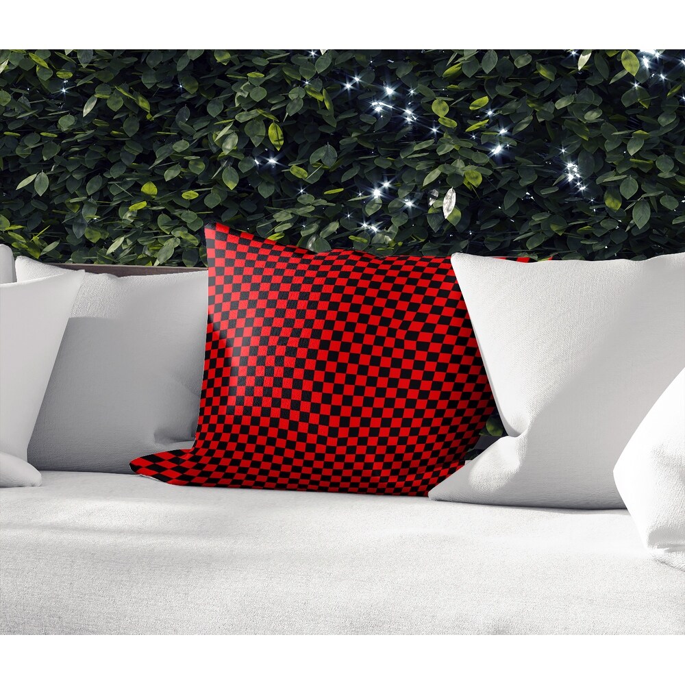 CHECKER BOARD RED   BLACK IndoorOutdoor Pillow By Kavka Designs