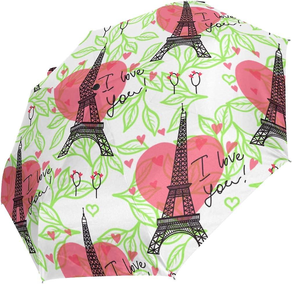 Travel Umbrella Automatic Windproof Foldable Umbrella Valentine's Day Eiffel Tower