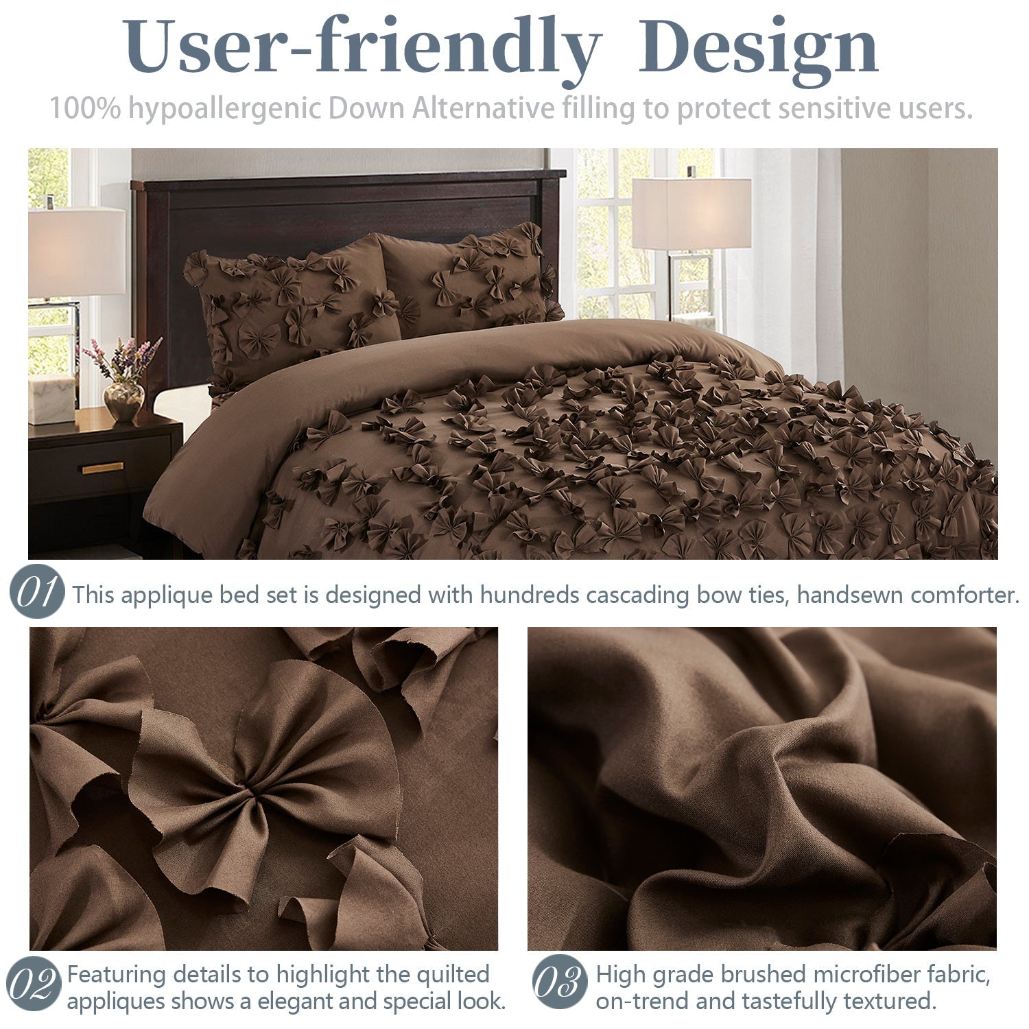 3 Piece Gray Burrterfly Flower Applique Collection Comforter Set