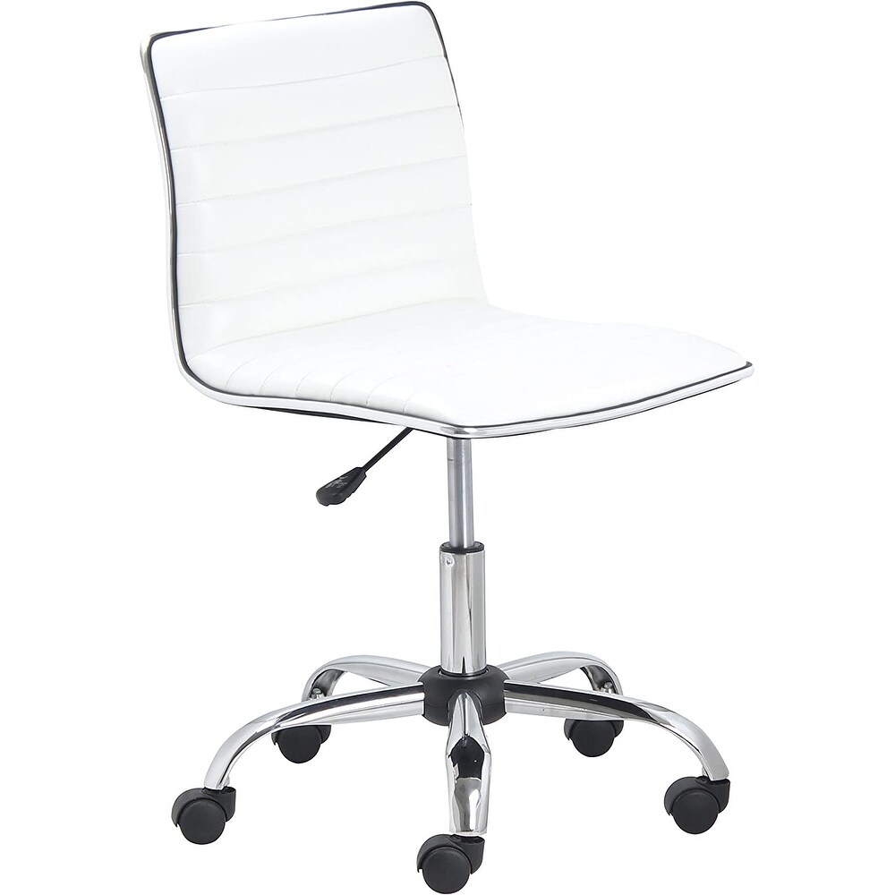 Swivel Mid Back Armless Ribbed Designer Task Chair Leather Soft Upholstery Office Chair   White