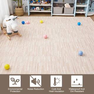 Shatex 24 in. x 24 in. x 0.47 in. White Wood Grain EVA Interlocking Foam Floor Mat for Exercise Protect Flooring (4-Pack) PFM2447W4P