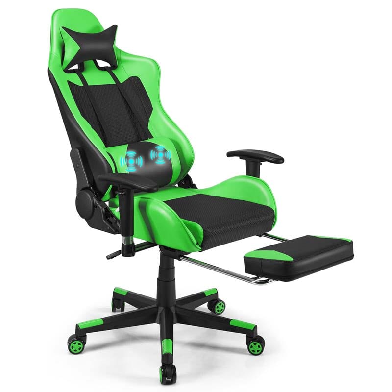 High Back E-Sport Massage Gaming Chair with Footrest & Headrest, Ergonomic PU Leather Gaming Seat, Video Game Chair Computer Chair