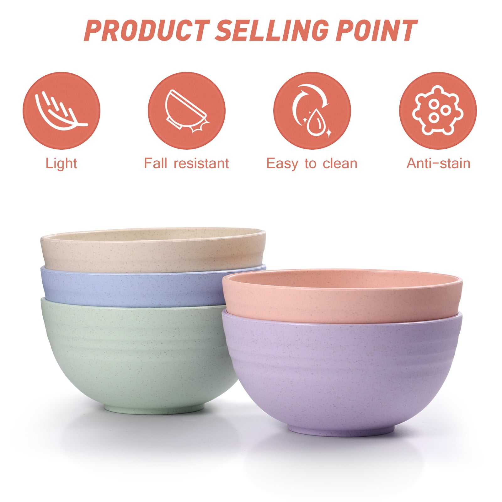 Hemoton Bowls Bowl Cereal Soup Unbreakable Mixing Set Kitchen Plastic Melamine Ceramic Wheat Straw Salad