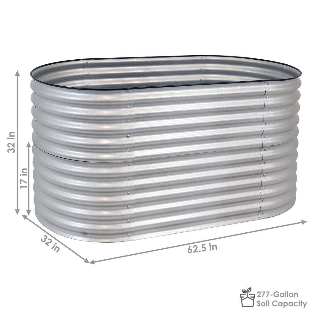 Sunnydaze Decor Sunnydaze 62.5 in. W x 32 in. H Silver Oval Stand-Up Steel Raised Garden Bed HST-884