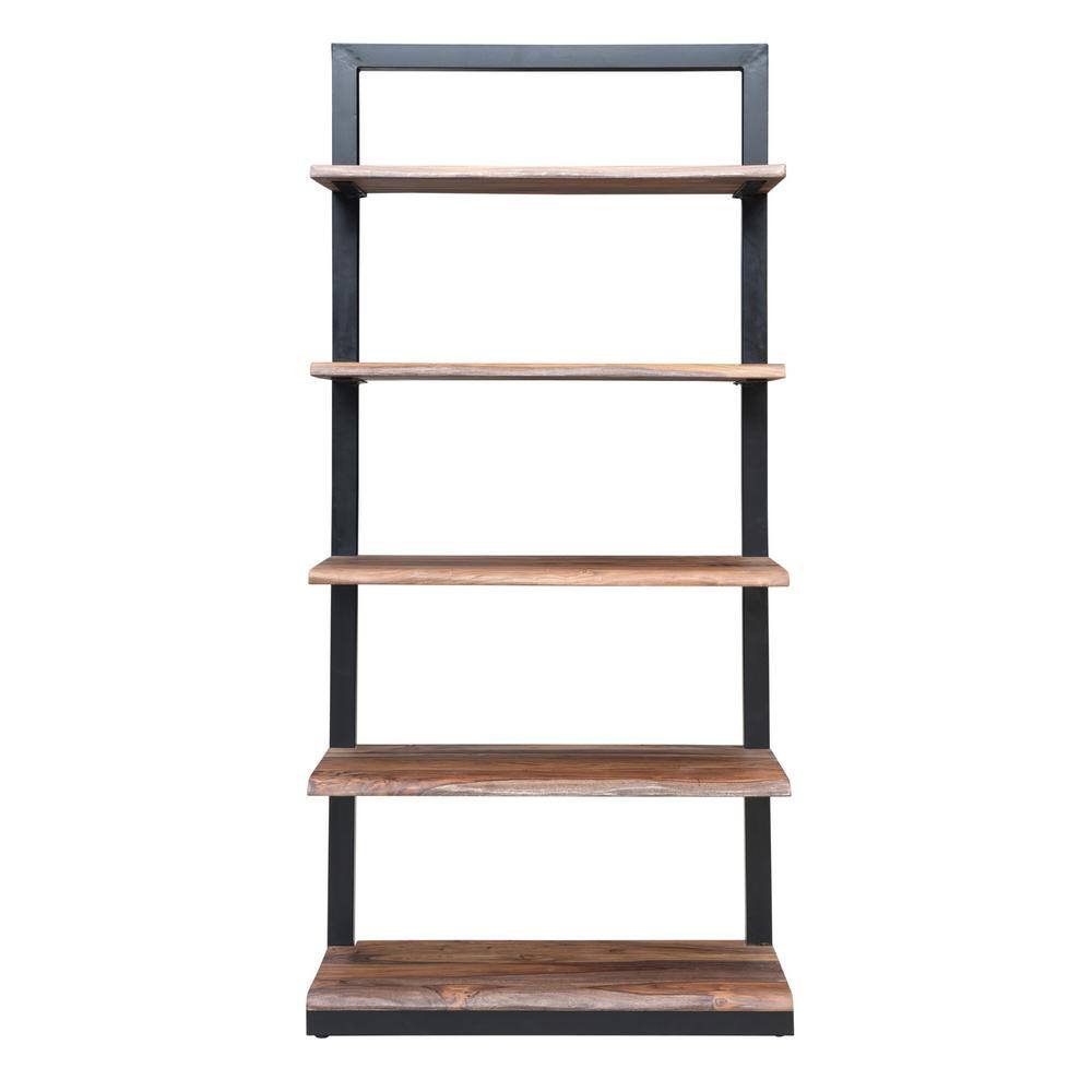 Coast To Coast Accents Brownstone II 75 in. Nut Brown Wood and Metal 5-Shelf Bookcase 49529