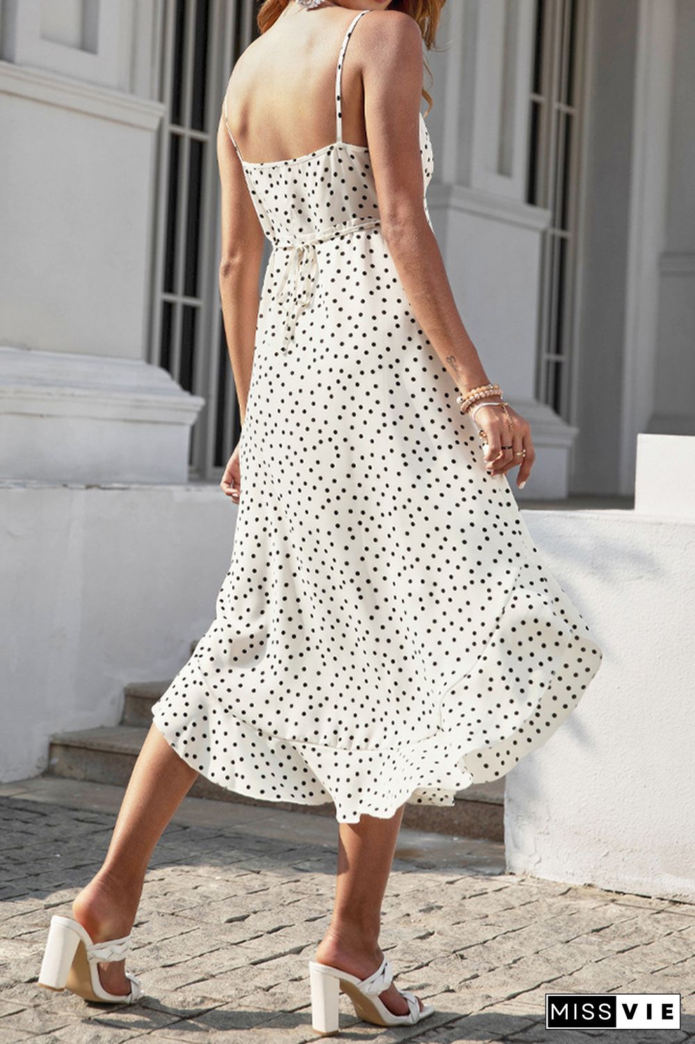 Slip Polka Dot V-neck Ruffle Dress Wholesale