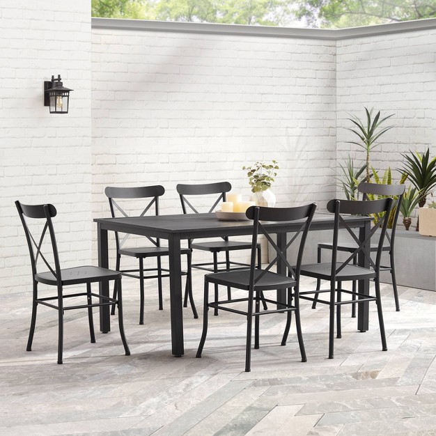 Astrid 7pc Outdoor Metal Dining Set Matte Black Crosley