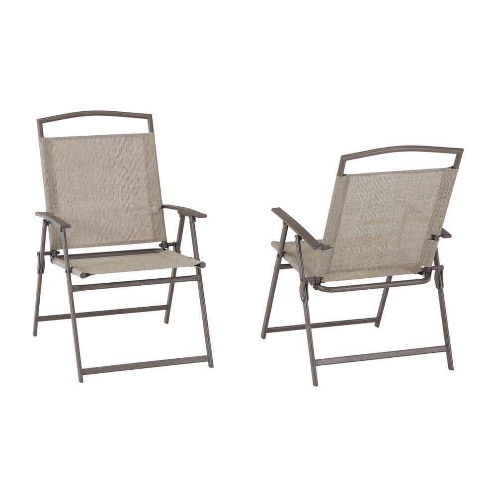 StyleWell Mix and Match Folding Unpadded Sling Outdoor Dining Chair in Riverbed Taupe (2-Pack) FDS50285C-2PK