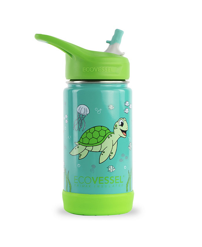 EcoVessel Frost Kids Trimax Insulated Stainless Steel Bottle with Design Flip Straw Lid and Silicone Bumper 12 oz