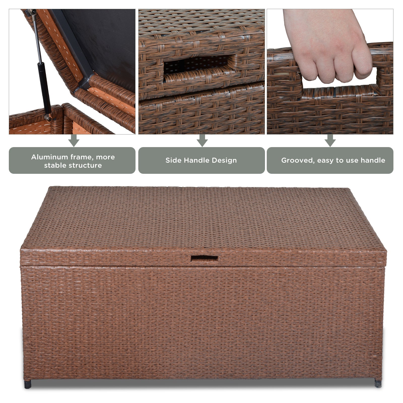 Cozyhom 140 Galllons Storage Box,Outdoor All Weather Bin Deck Box,Brown