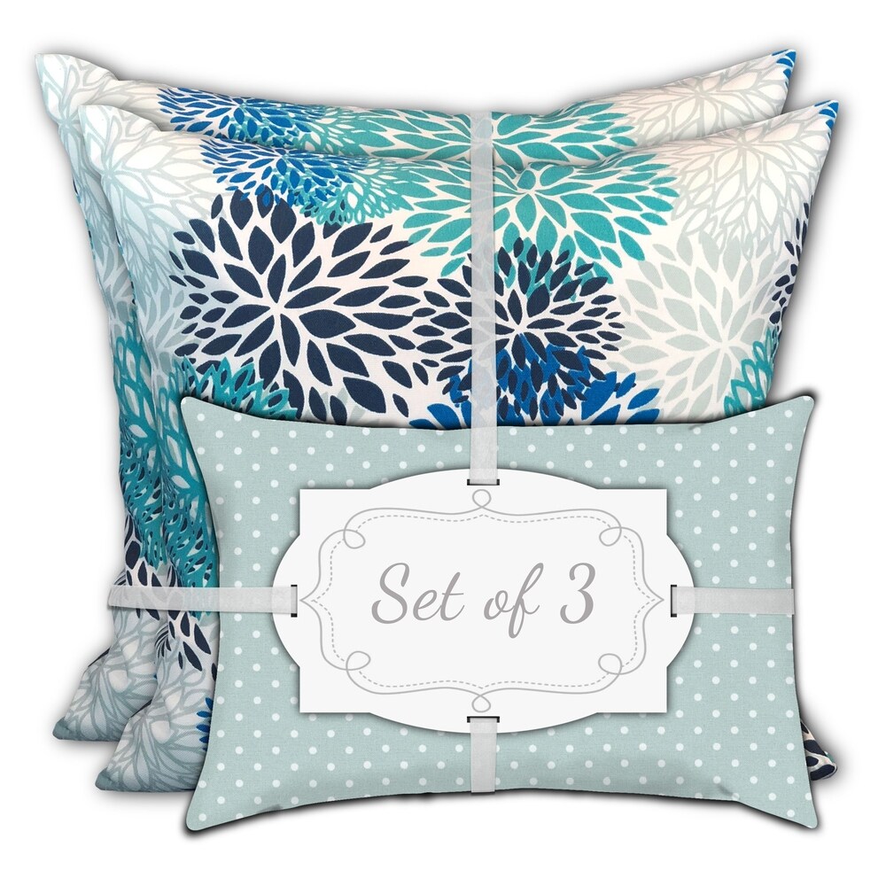 Powder Blue Skies Indoor/Outdoor Pillow  Set of 2 Large   1 Lumbar Pillow  Blue  Seafoam  Aqua