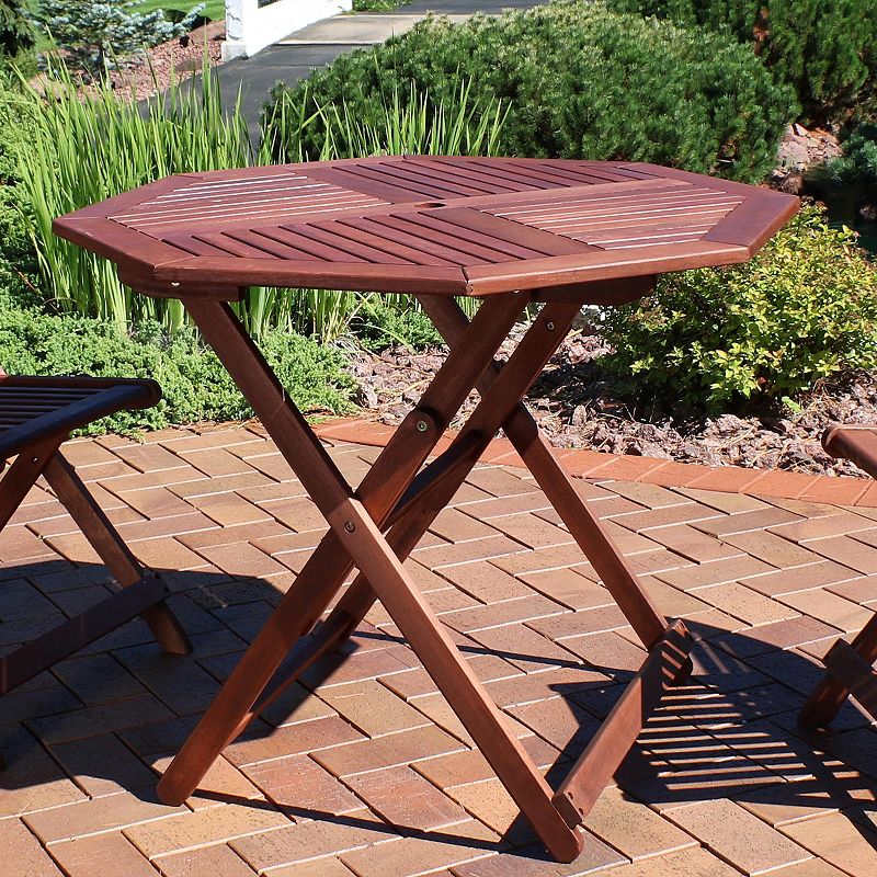 Sunnydaze 35.5 in Meranti Wood Folding Octagon Patio Dining Table