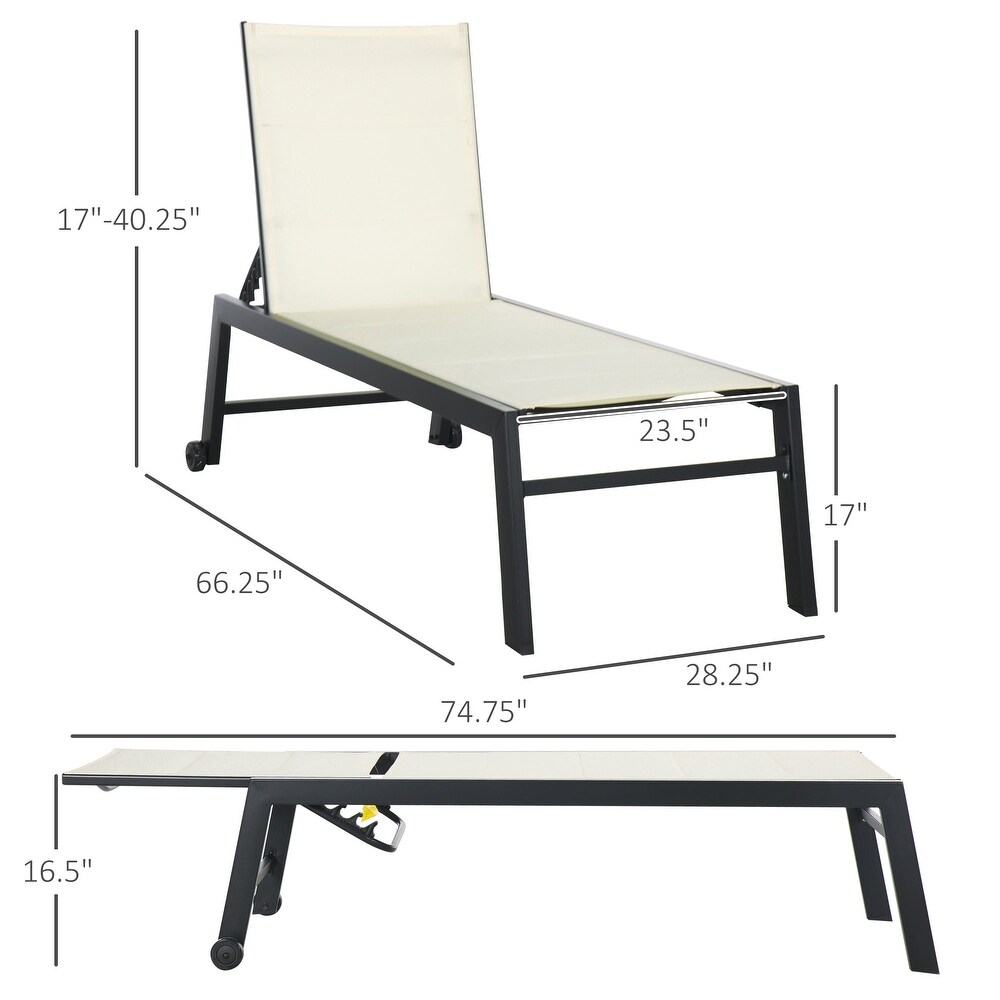 Outdoor Breathable Fabric Chaise Lounge with Wheels and Steel Frame