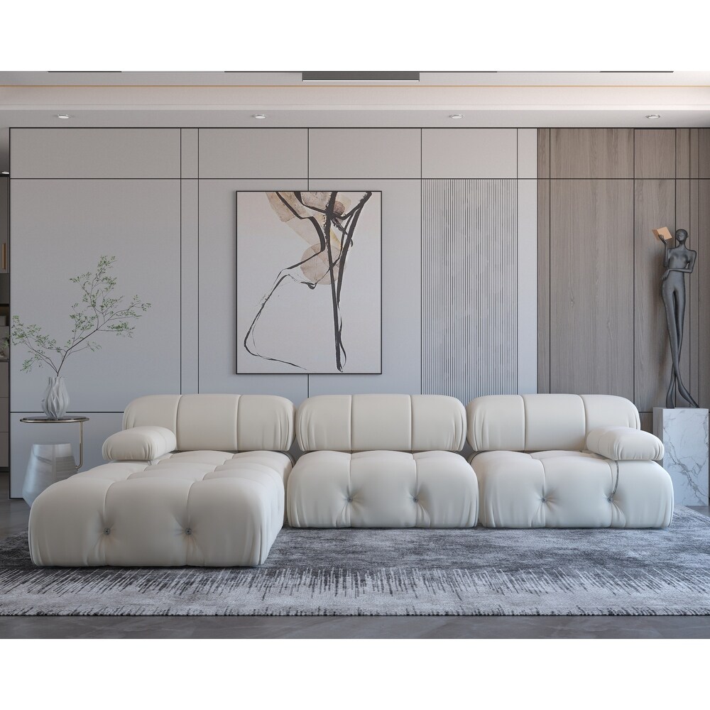 4 Seat Velvet Upholstered Reversible L Shaped Sectional Sofa