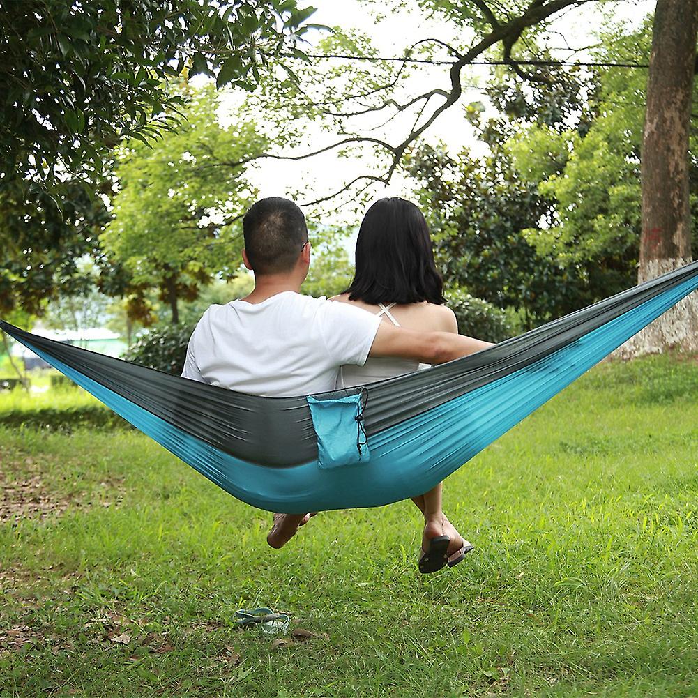 Portable Camping Travel Single Hammock Hanging Bed With Tree Strap (gray   Blue)