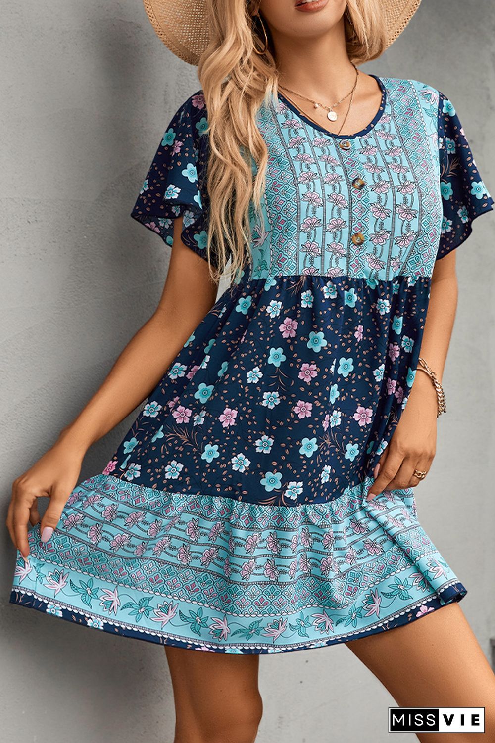 Floral Print Short Sleeve Loose Dress Wholesale