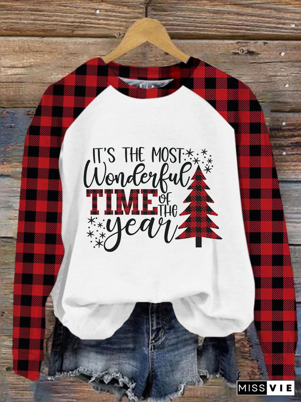 Women's It's The Most Wonderful Time of The Year Plaid Christmas Tree Sweatshirt