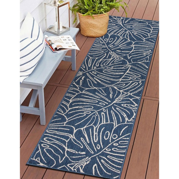 World Rug Gallery Contemporary Tropical Leaves Weather Resistant Reversible Indoor outdoor Area Rug