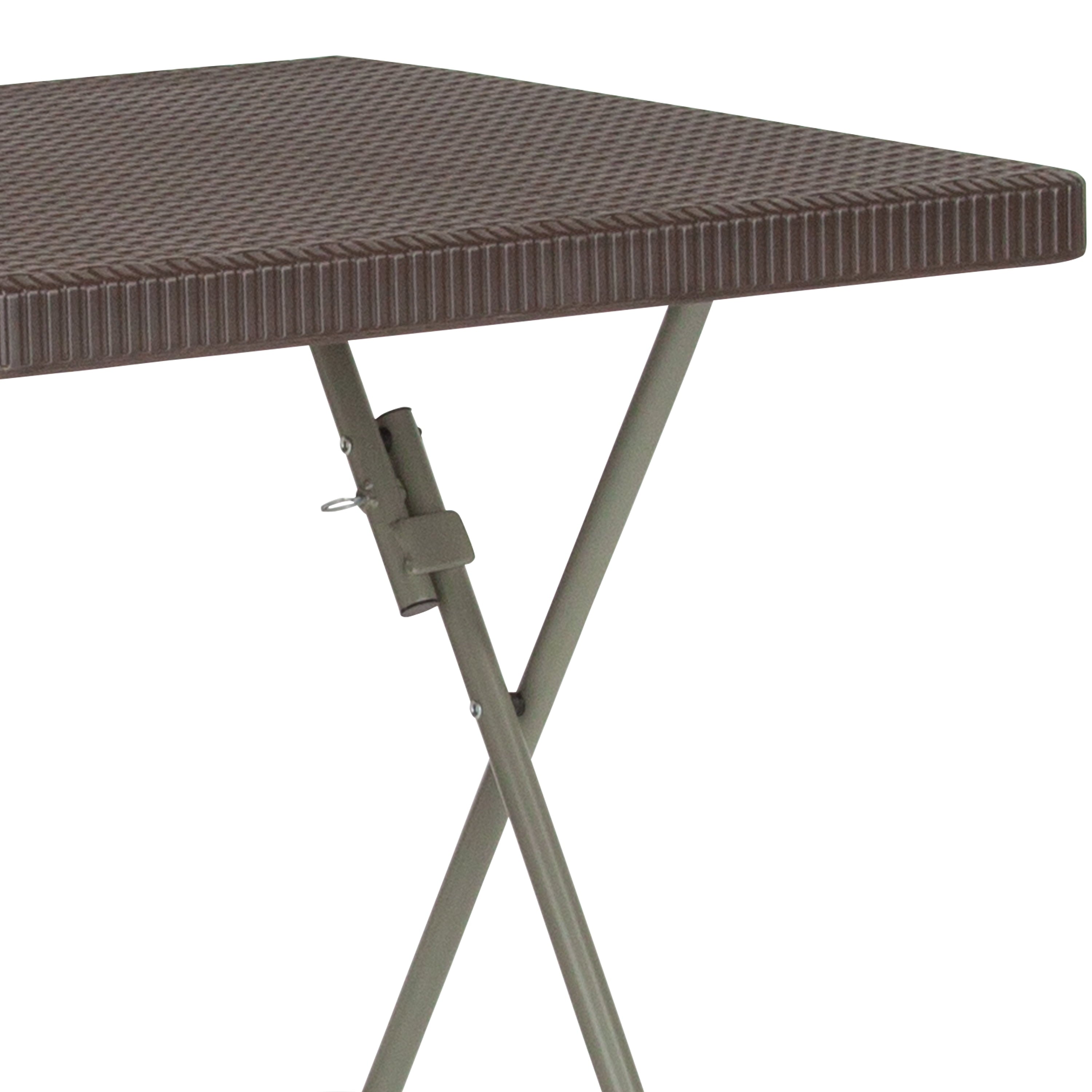 Emma + Oliver 1.95-Foot Square Brown Rattan Plastic Folding Table - Outdoor Event Table