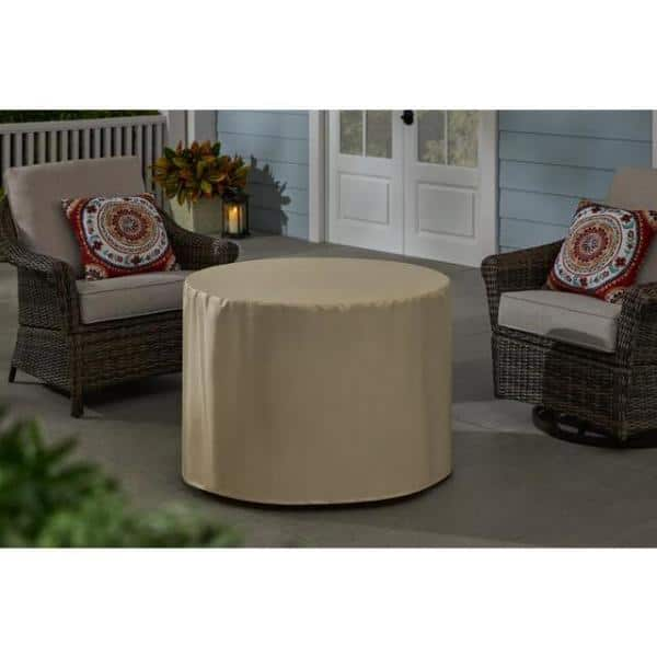 Hampton Bay 35.2 in. W x 24 in. H Round Wicker Finish Fire Table with Sintered Stone Tabletop FP58031-B