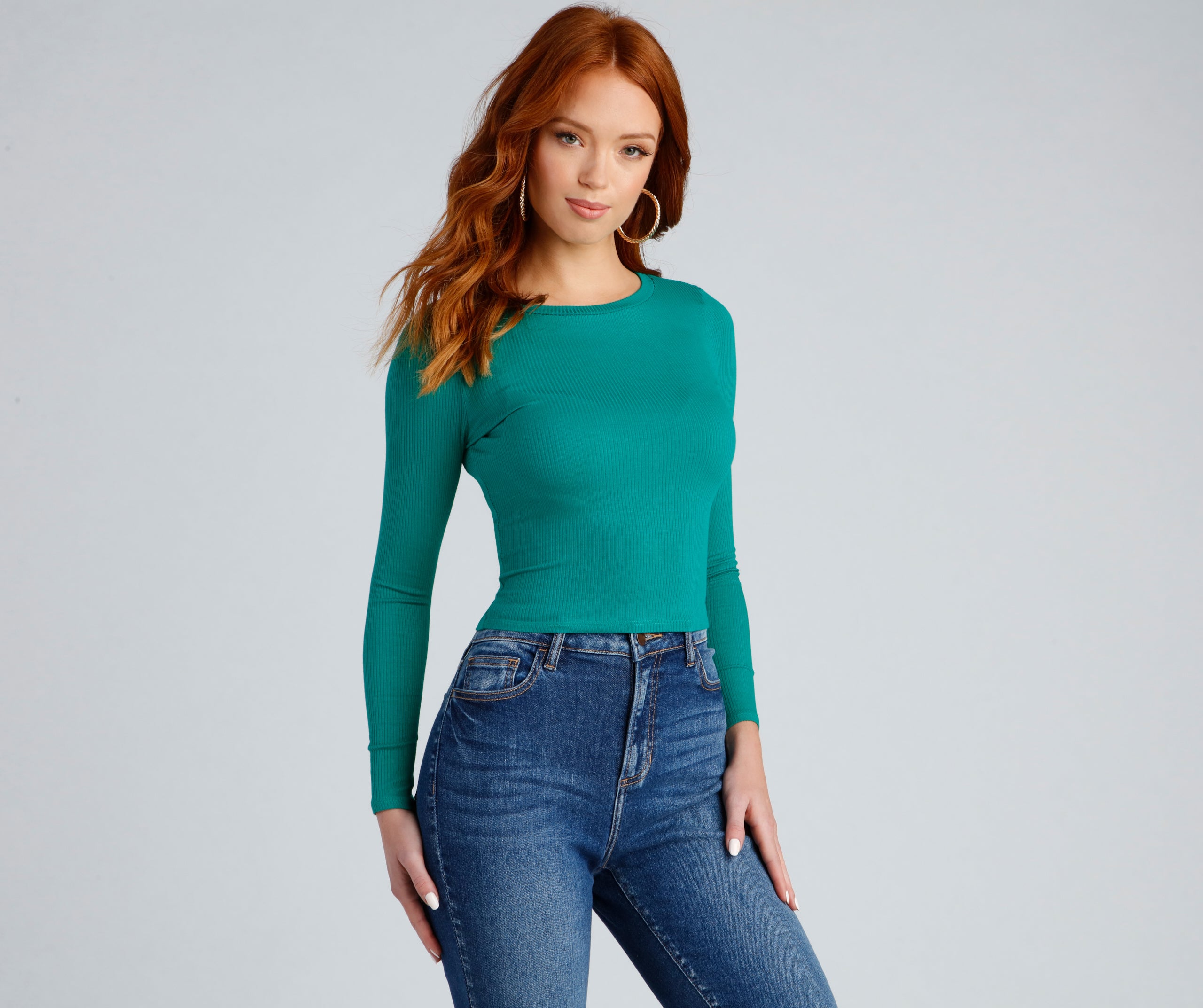 Long Sleeve Ribbed Basic Top