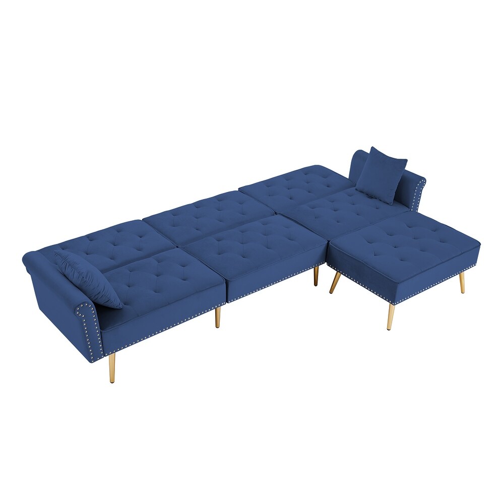 Modern Velvet Upholstered Reversible Sectional Futon Sofa Bed