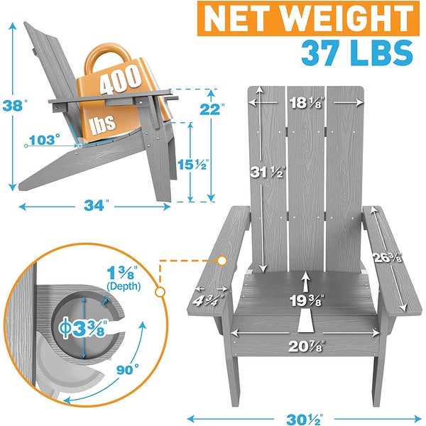 WINSOON All Weather HIPS Outdoor Adirondack Chairs with Cup-Holder Set of 8 - Overstock - 35760916