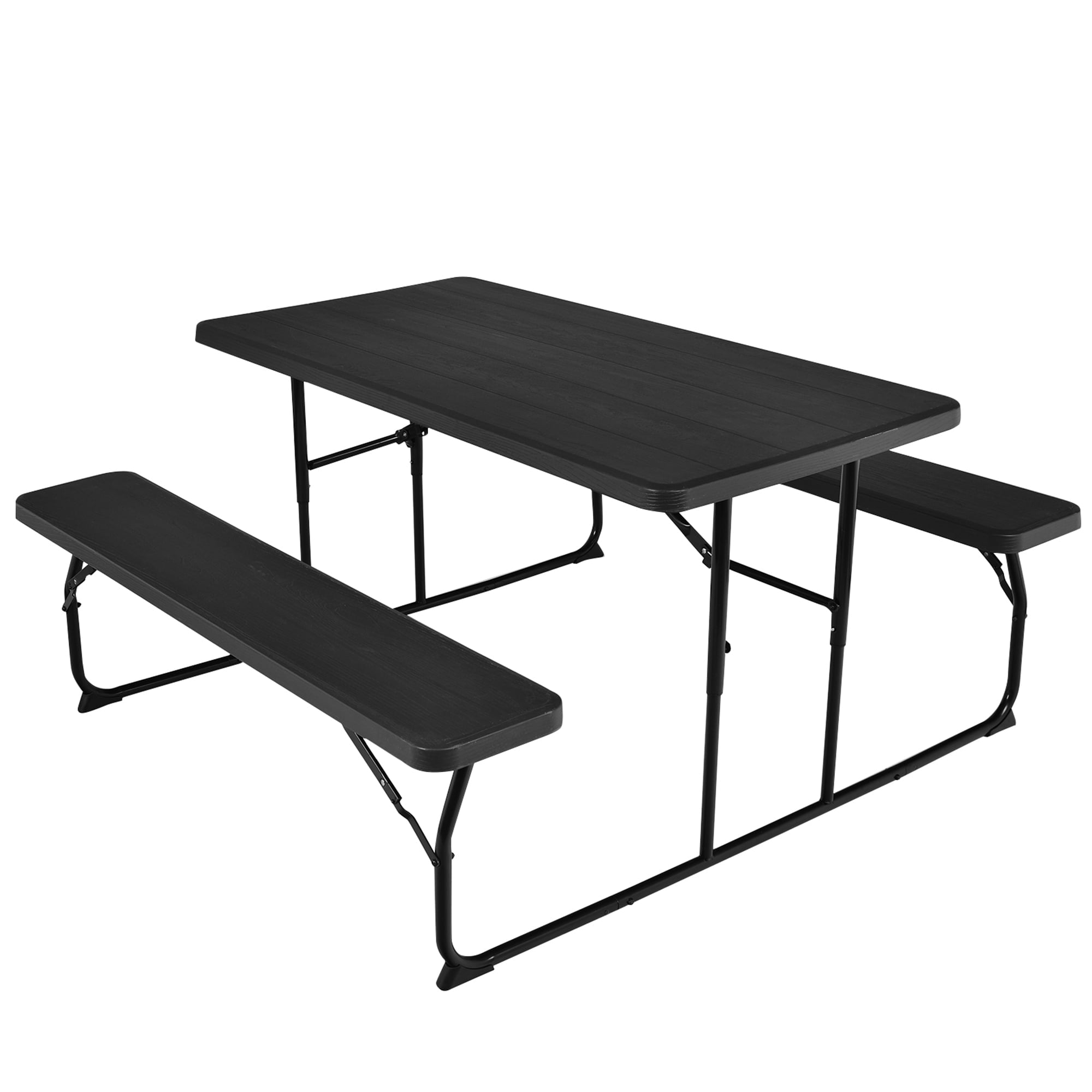 Gymax Folding Picnic Table and Bench Set for Camping BBQ w/ Steel Frame Black