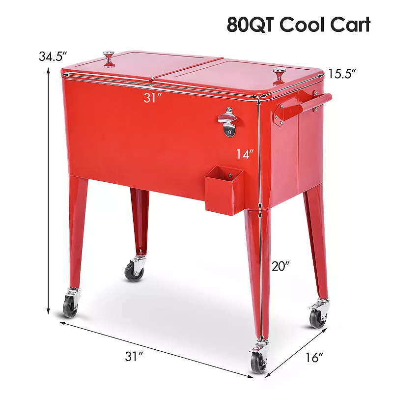 Red Portable Outdoor Patio Cooler Cart