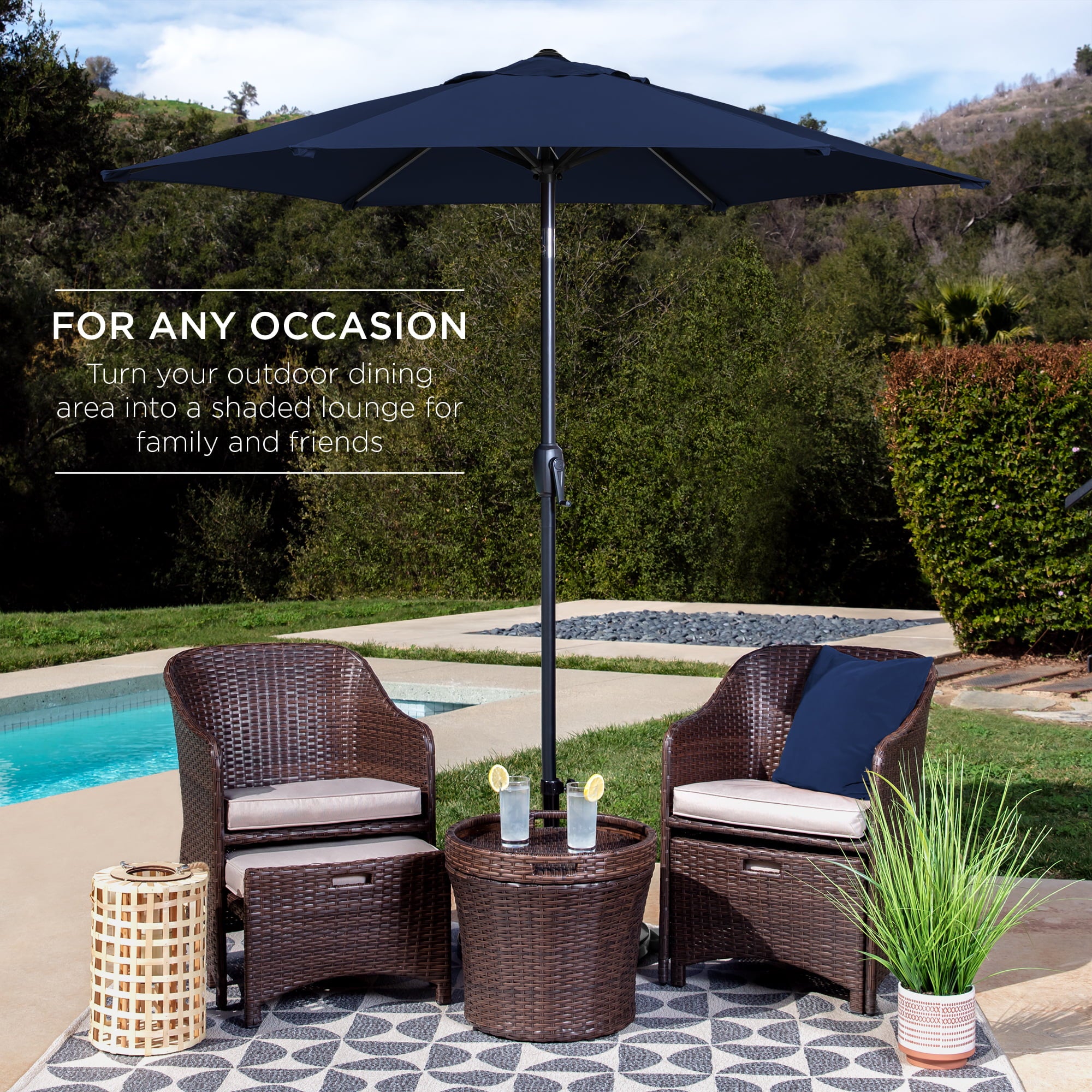 Best Choice Products 7.5ft Heavy-Duty Outdoor Market Patio Umbrella w/ Push Button Tilt, Easy Crank Lift, Navy Blue