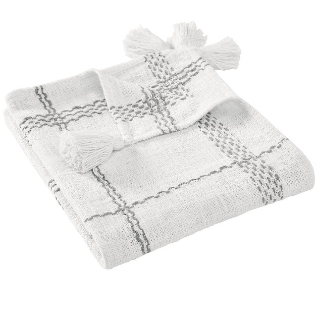 Kate Aurora Berkshire Cotton Plaid Fringed Accent Throw Blanket 50 In W X 60 In L